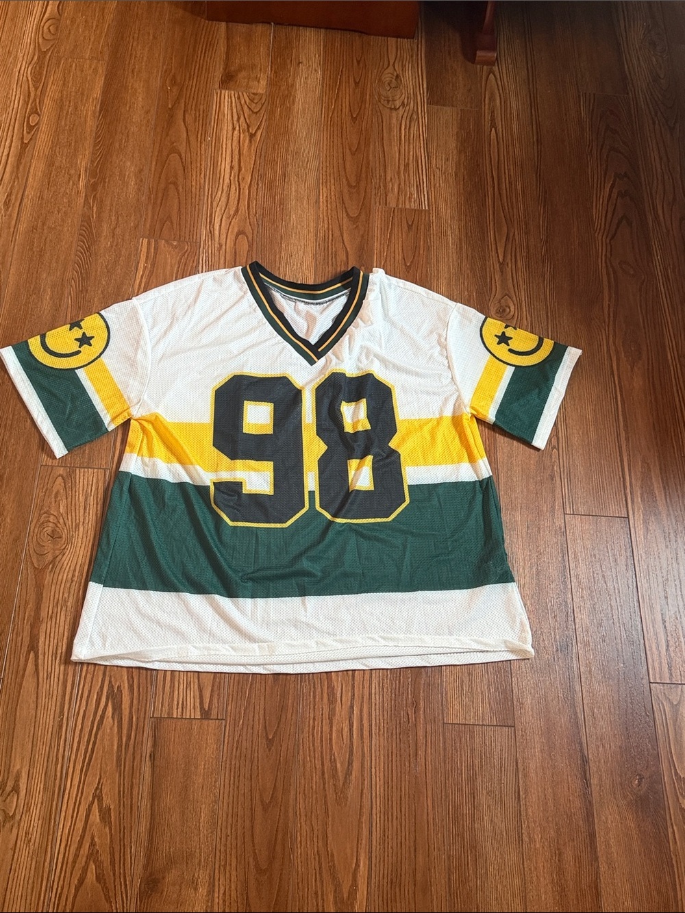 Kids Striped Mesh Jersey Top with Number 98 - White, Green & Yellow